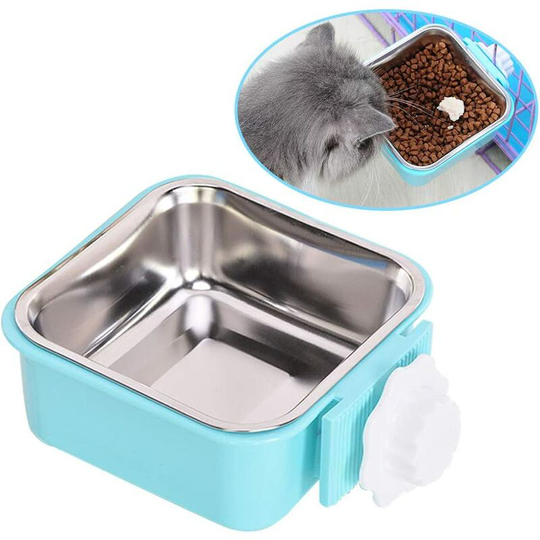 Pet Hanging Bowl, Removable Stainless Steel Hanging Bowl, Food Water Bowls for Cats Rabbits Birds Pet Supplies, 2 Sizes (l, Blue)