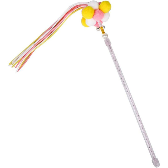1 Piece Pet Cats Kitten Pompom Plush Ball Bell Tassel Daser Wand Mouth Game Yellow