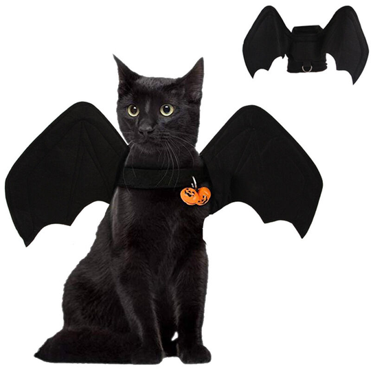 Pet Dog Cat Halloween Costume Bat Wings Pumkin Bell Foldable Solid Color Holiday Party Pet Apparel Clothes (Bat Bell M)