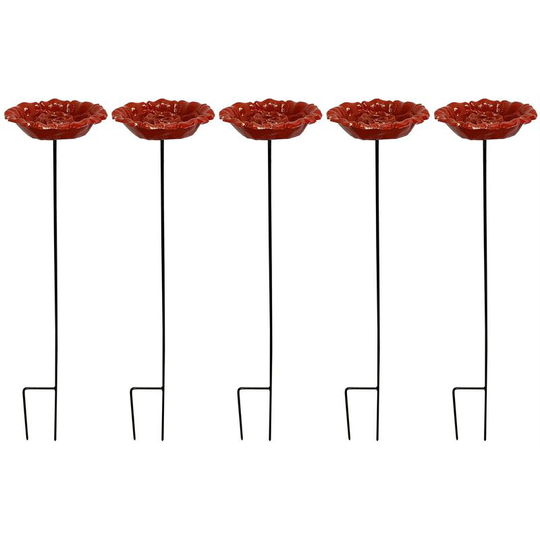 Cast Iron Wild Bird Rose Flower Dish Bird Feeders (Set of 5)