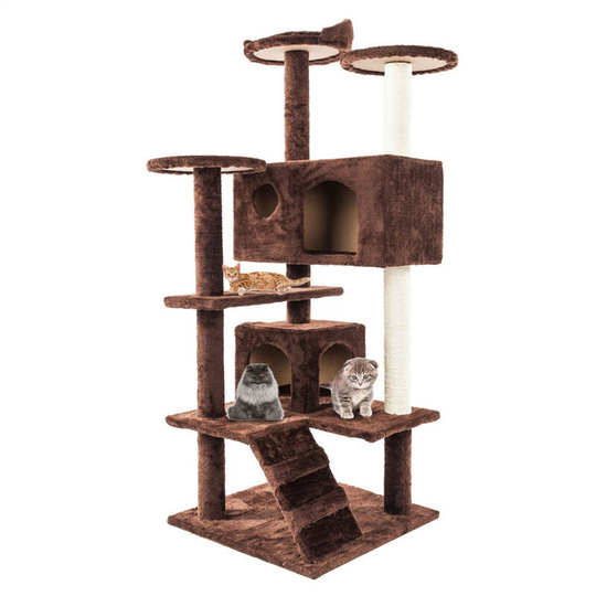 Axhup - Cat Tree for Large Cat, 132cm Cat Climbing Tower with Sisal Scratching Posts Condo Viewing Platform (Brown)