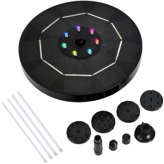 3.5W led Solar Fountain Pump with Colorful Gradient Light 1800mAh Battery 6 Nozzles - Black