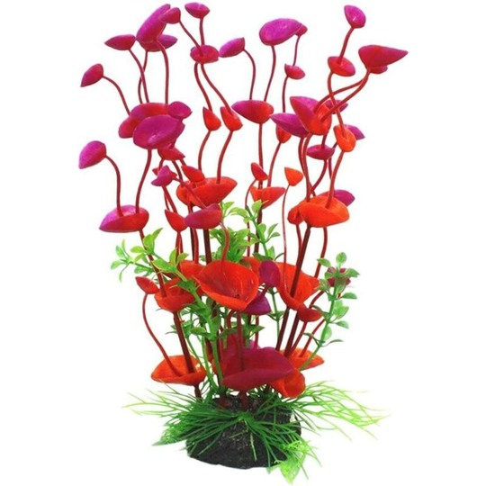 Artificial plastic plant for aquarium decoration, red, single size