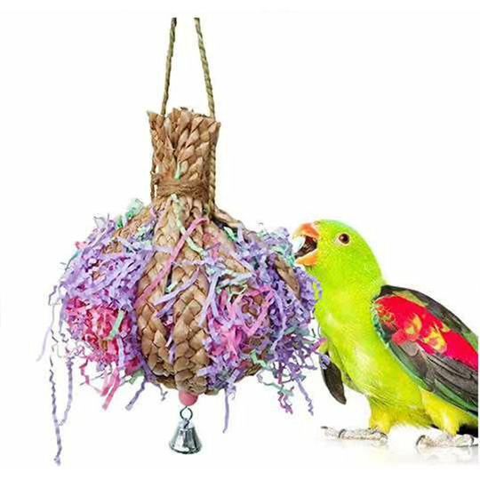 Small Animal Toy 2 in 1 Parrot Toy Brushed Paper Grass Bite Ball Large 18 x 33cm