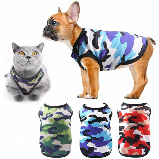 3 Pack Dog T-Shirts Cat Dog Clothes Camo Sports Shirts Summer Mesh Breathable Dog Vest,S