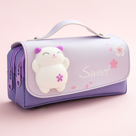 Pencil Case School Bag Large Capacity Student Cartoon Pencil Bag Pencil Case School Stationery for Girl, Teenager, Students (Purple)