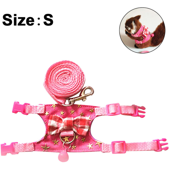 Devenirriche - Small Animal Outdoor Walking Vest Harness and Leash Set with Cute Bowknot and Clear Bell Decor Chest Strap Harness for Bunny Ferret