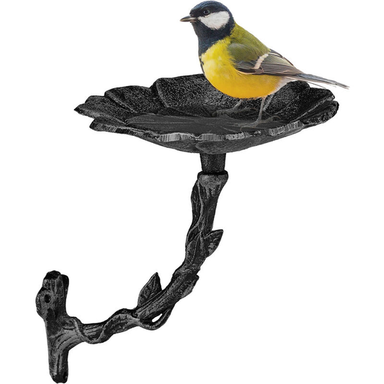 Relaxdays - Bird Bath, Water Bowl, Wall Mountable, Frost-Proof, h x w x d: 21 x 17 x 22 cm, Cast-Iron, Silver