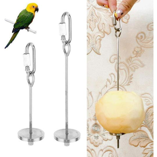 Set of 2 stainless steel parrot, vegetable and fruit skewers for hanging