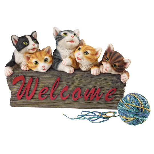 Kitten Kaboodle Cat Welcome Garden Sign Statue