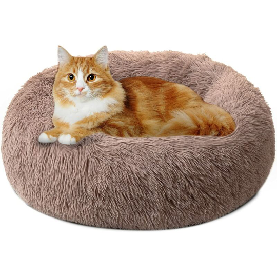 Round Plush Cat Dog Bed - Cat Beds - 50cm, Brown - Brown