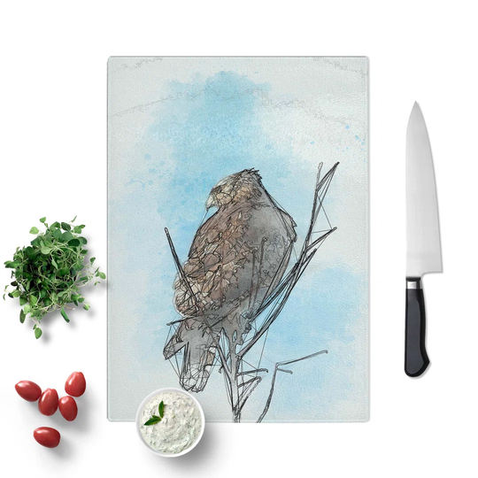 Glass Hawk Perched in A Tree in Abstract Chopping Board