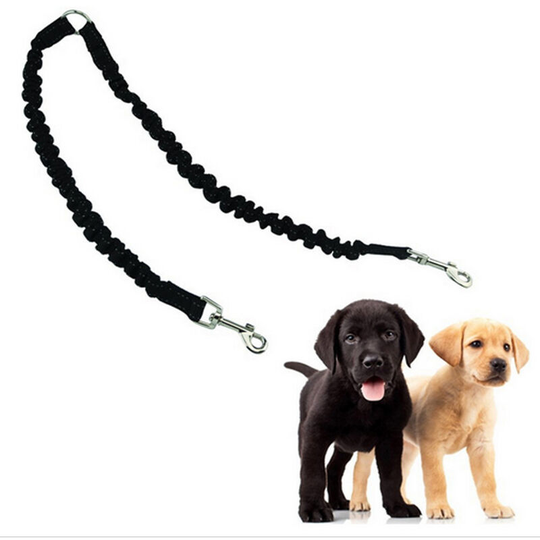 Gift - Double leash for dogs or pets Reflective elastic material - 360° shock absorption - Tangle-free Walking/training with two dogs - Black