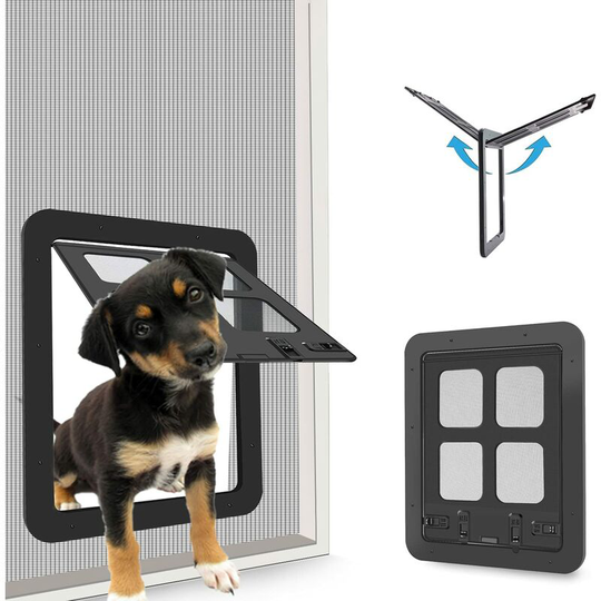 Pet Screen Door for Cats & Doggie(Outer Size 11.4' x 9.4'), 4 Way Locking Sliding Screen Dog Door for Exterior Doors, Large Cat Flap for Pet with