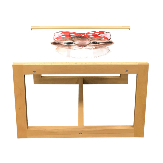 Cat Coffee Table, Watercolor Illustration Of A Funny Kitten With A Bandana, Acrylic Glass Center Table With Wooden Frame For Offices Dorms Vermilion U