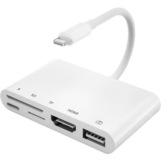Bearsu - Lighting hdmi Adapter, 5-in-1 1080P hdmi Digital av usb Power Port and sd/tf Card Reader Connection usb Camera with hdmi Sync Display,