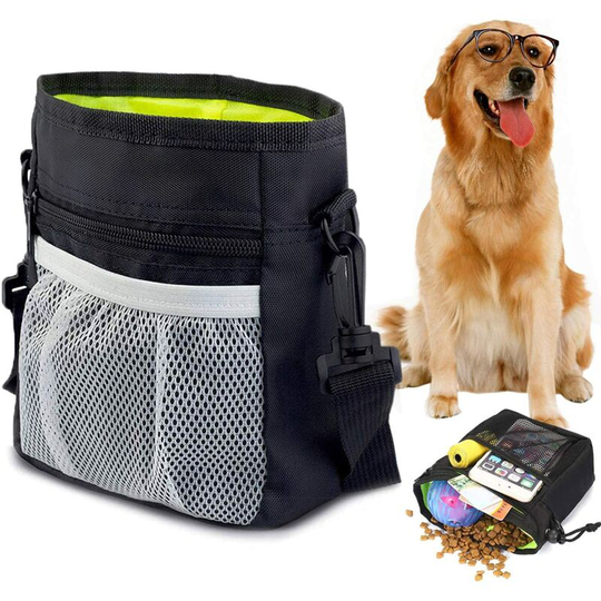 Langray - Dog Treat Bag, Dog Training Bag, Portable Adjustable Waist Bag Shoulder Strap, with Poop Bag Dispenser, for Carrying Toys and Treats (Black)