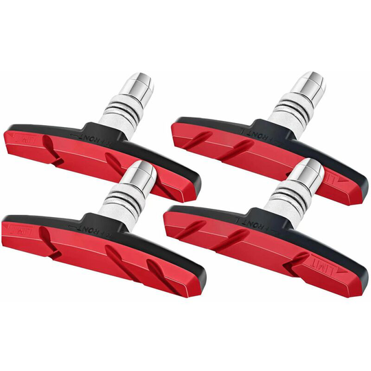 2 pairs of V-Bike brake pads with hexagon nuts and spacers 70mm V-Bike brake pad set (red)