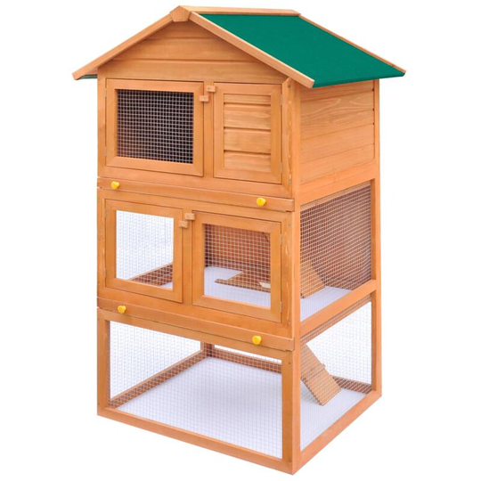 Outdoor Rabbit Hutch Small Animal House Pet Cage 3 Layers Wood - Brown