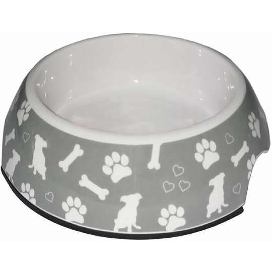 Hungry Paws Bone Dog Bowl (One Size) (Grey/White) - Grey/White - Ancol