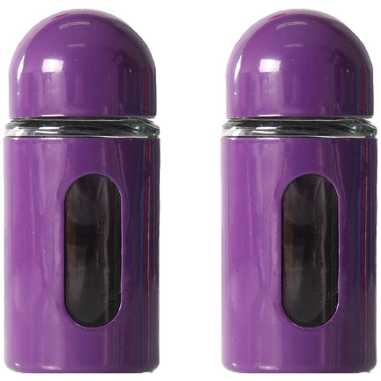 Glass Salt and Pepper Shakers with Adjustable Pour Holes - Stainless Steel Salt Shaker and Pepper Shaker Purple