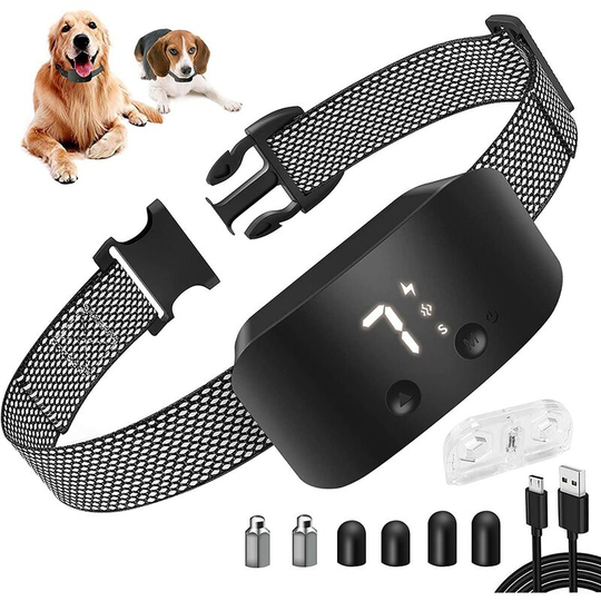 Monly - Dog Anti Bark Collar, Dog Collar with Vibration, Sound and Electric Shock, Rechargeable Waterproof Anti Bark Collar for Small and Large Dogs
