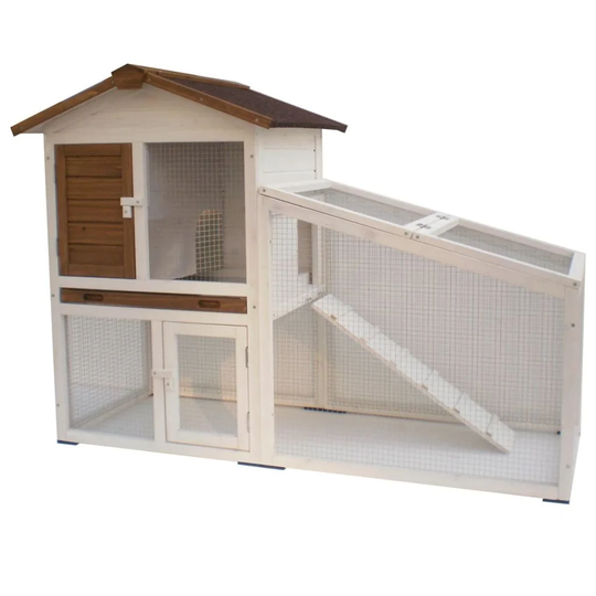 @Pet Rabbit Hutch Tommy White/Brown 140 x 65 x 100cm