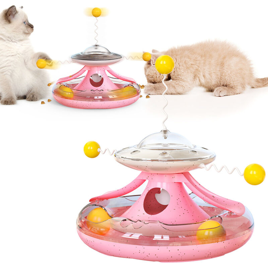 Asupermall - Interactive Rotary Toy for Cat or Kitten Rotatable Spinning Cat Toy Turntable Windmill Cat Toys for Indoor Cat Interactive,model:Pink