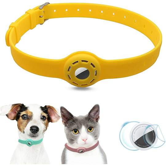 Airtag Dog Collar Holder Cat Airtag Collar with 1 hd Protective Film 9-19.5 Inch Soft Silicone Dog Collars for Apple Airtag on Cats Small Dogs
