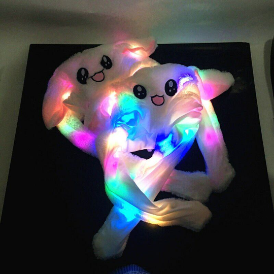 Kids Glowing Bunny Ear Moving Hat Jumping up Rabbit Plush Flash Cartoon Children Adult Gift light up Airbag Luminous Hat Toys