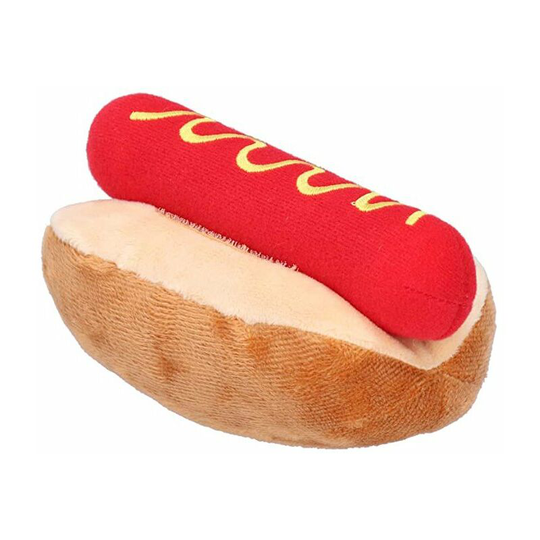 Customized sale of plush dog toys, hot dog shape, chewable detachable plush toy,