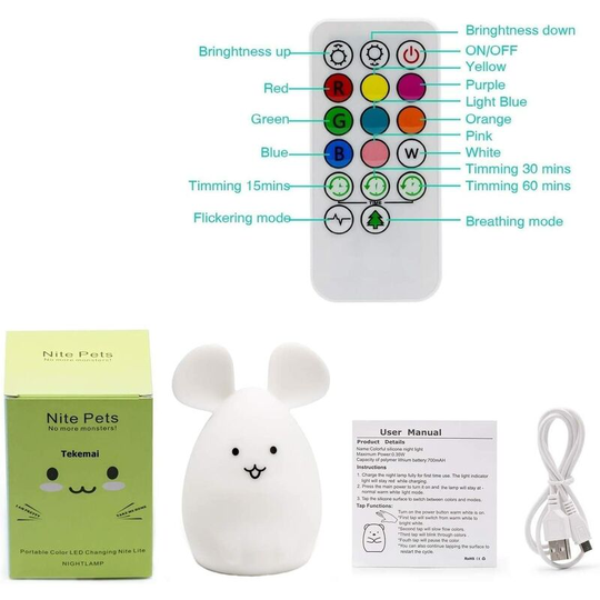 Baby Night Light, Bedside Lamp, Table Lamp, Bedroom Lamp Baby Night Light USB Rechargeable Night Light 9 Colors Night Light (Remote Control + Touch