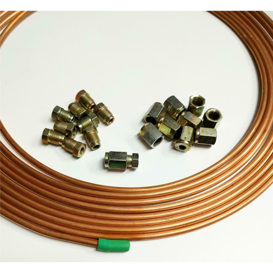 Brake Pipe Copper Line 3/16" 25Ft & 20x Male/Female Brake Union Nuts 10mm x 1mm