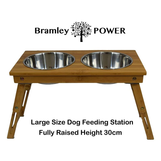(Large) Bramley Power Adjustable Bamboo Dog Bowl Stand