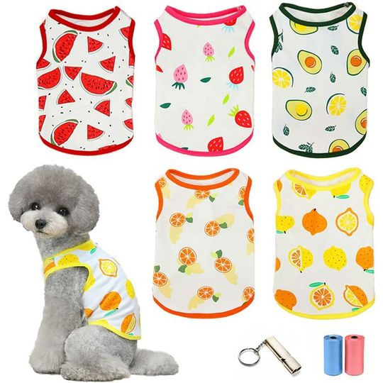 Deckon - 5pcs Dog Pet Shirts Dad Mom T-Shirt Fruit Print Cute Breathable Puppy Sweatshirt Summer Soft Vest Fashion Beach Clothes for Small Dog and Cat