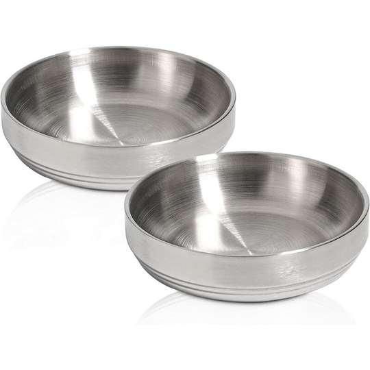 Soekavia - Food Grade 304 Stainless Steel Cat Bowl Set of 2, Shallow and Wide Metal Cat Food Water Feeder, Durable Double Layer Pet Feeding Dishes