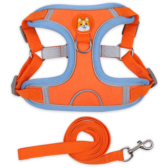 Pet Chest Harness Suede Cat Dog Harness Breathable Reflective Dog Rope Dog Leash - Orange, l