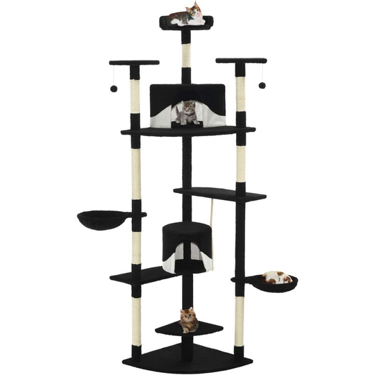Cat Tree with Sisal Scratching Posts 203 cm Black and White - Multicolour