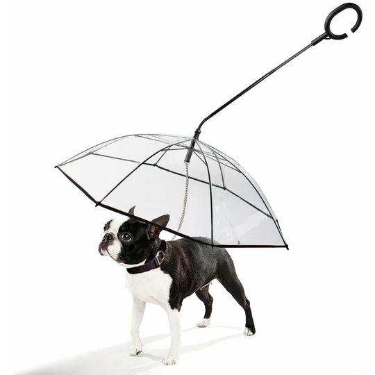 Dog Umbrella with Leash Chain Transparent Cover for Small Medium Dogs in Rain Snowy Weather