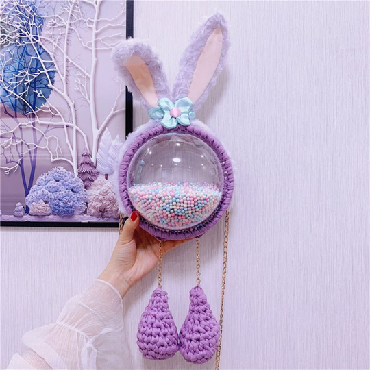Handmade Bag Handmade Rabbit Transparent Plush Shoulder Bag Packaging in purple rabbit material with feet
