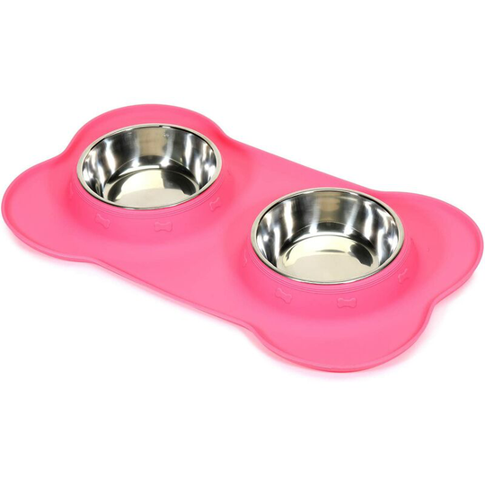 Perle Rare - Dog Food Bowls Stainless Steel Pet Bowls & Dog Water Bowls with No-Spill and Non-Skid, Feeder Bowls with Dog Bowl Mat for Dogs Cats and