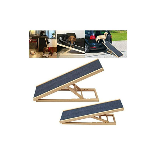 Briefness - Solid Wooden Pet Ramp Car Dog Ladder - 4-Height Adjustable with Non-slip Carpet Safety Pets Ladder - Wooden Dog Ramp Pet Puppy Surface