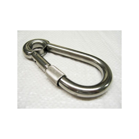 Stainless Steel Carbine Hook with Eyelet & Screw Nut 6MM (Wire Rope Locking Bar)
