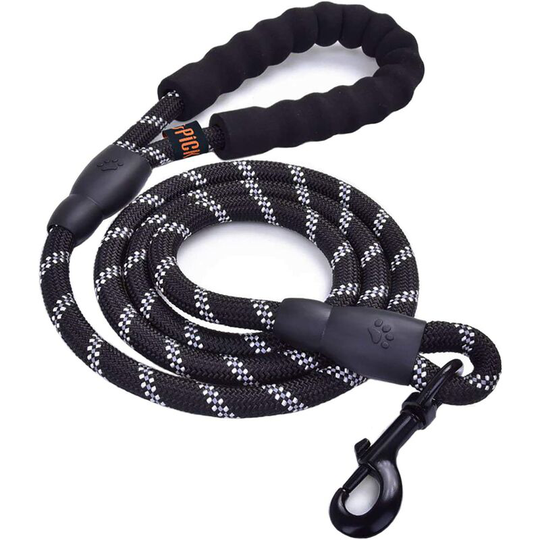 Aougo - 1.5m Strong Dog Leash with Comfortable Padded Handle and Highly Reflective Threads for Small, Medium and Large Dogs (Black, 150cm x 1.2cm)
