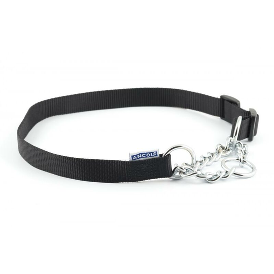 Ancol Nylon Check Chain Dog Collar (50 - 70cm) (Black) - Black