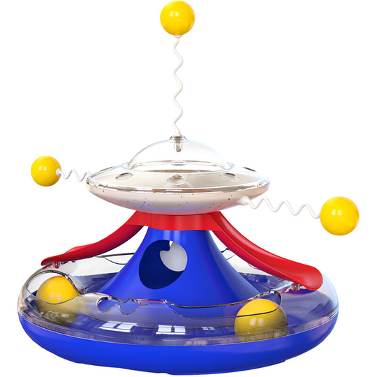 Cats Turntable Toy Slow Feeder Funny Cats Ball Circle Tracks Pet Food Dispenser Puzzle Interactive Toys - Dark blue