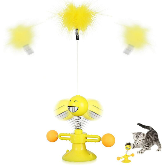 Funny Cat Teasing Toys for Cats, Cat Spring Teasing Stick Cat Toy Interactive Balance Ball and Feather with Suction Cup