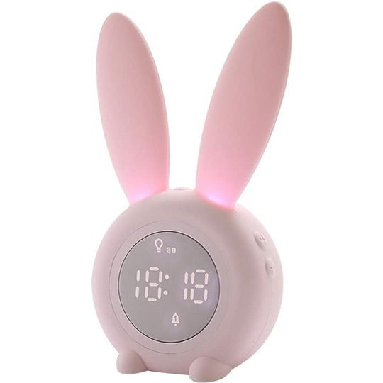 Perle Rare - Rabbit alarm clock for children, alarm clock with luminous rabbit, rabbit luminous alarm clock, children's night light, snooze function,