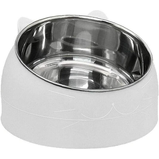 Pet Bowl Kitten Cat Bowl Oblique Mouth Stainless Steel Bowl Food Feeder Water 15 Degree Tilt Animals 400ml White