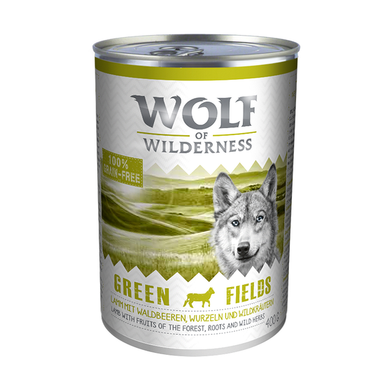 6 x 400g Wolf of Wilderness Wet Dog Food - 5 + 1 Free!* - Green Fields - Lamb (6 x 400g)